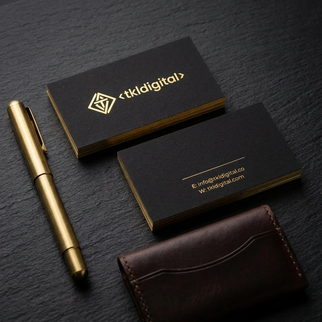 Wizytówki gold foil na matte black