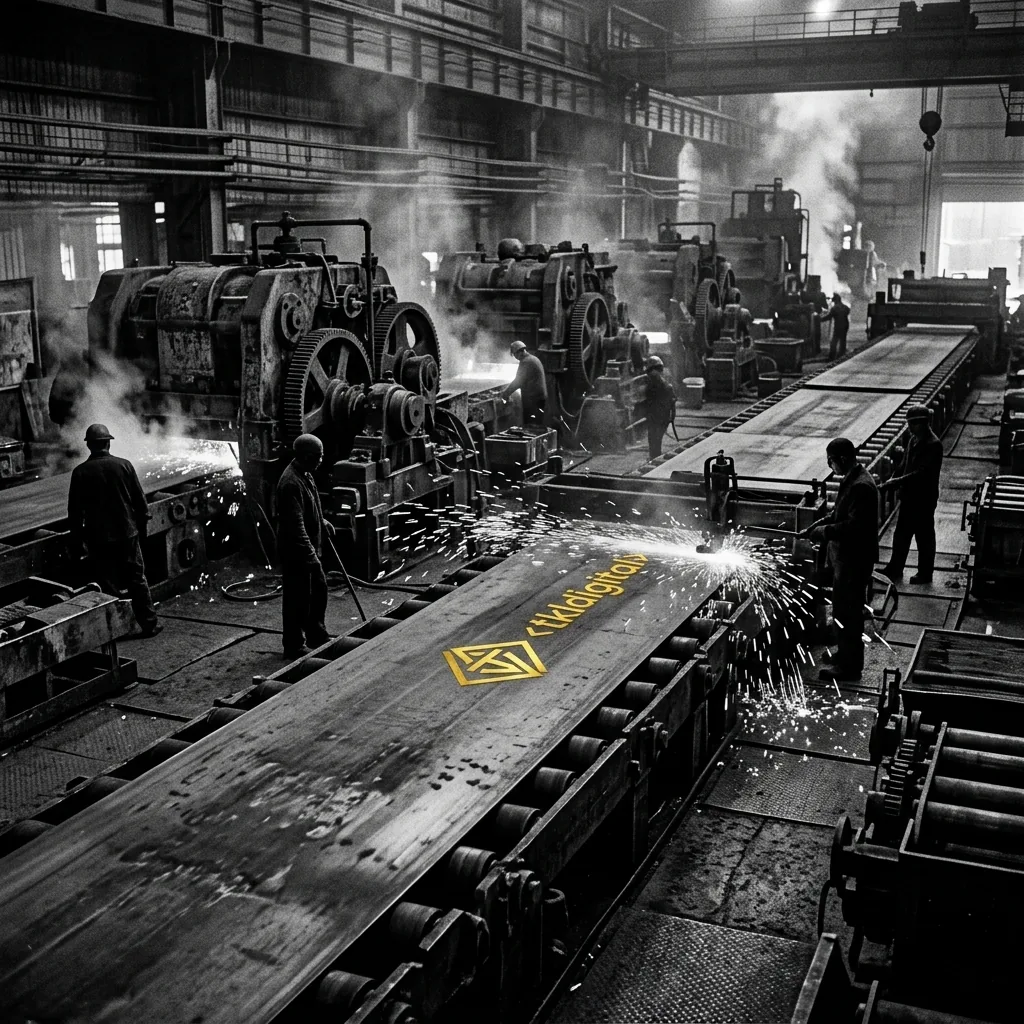 Stalownia z iskrami — logo na belce B&W