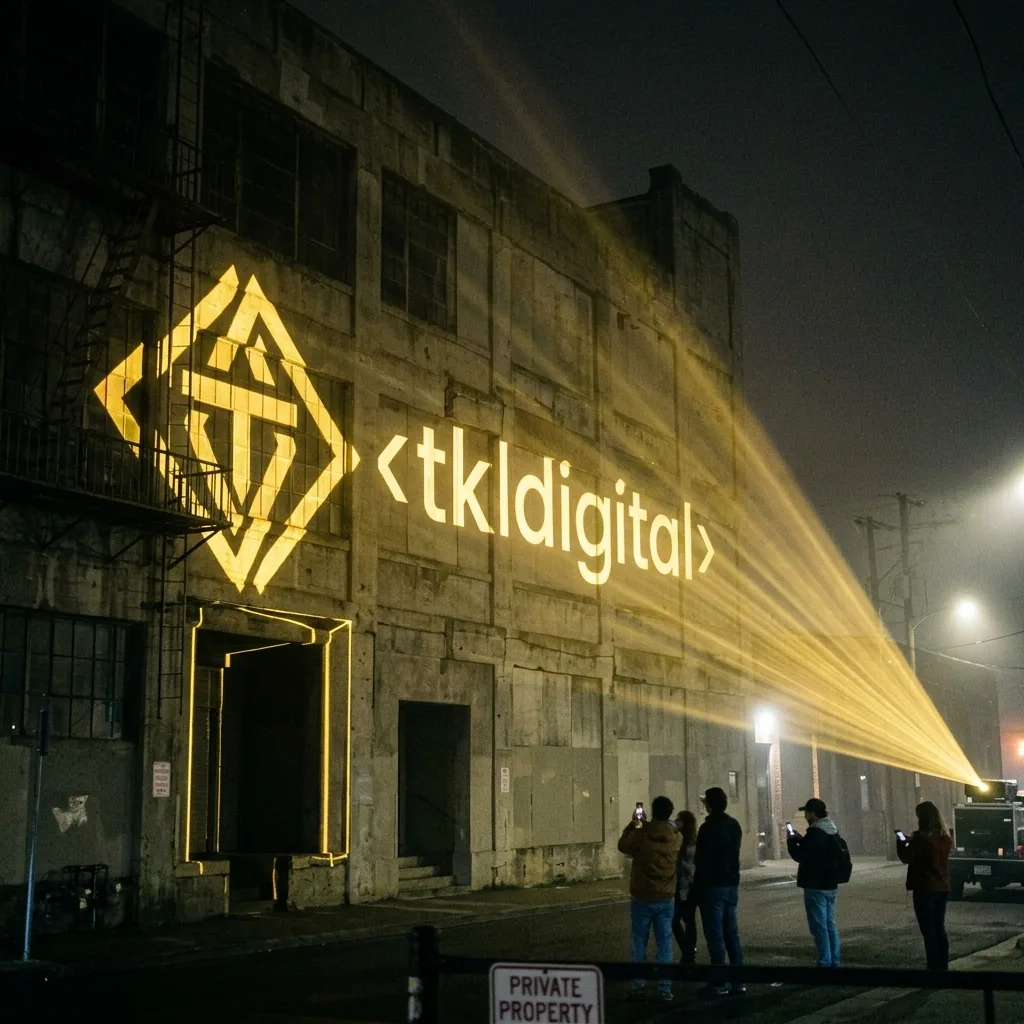 Logo projektowane na fasadę budynku nocą