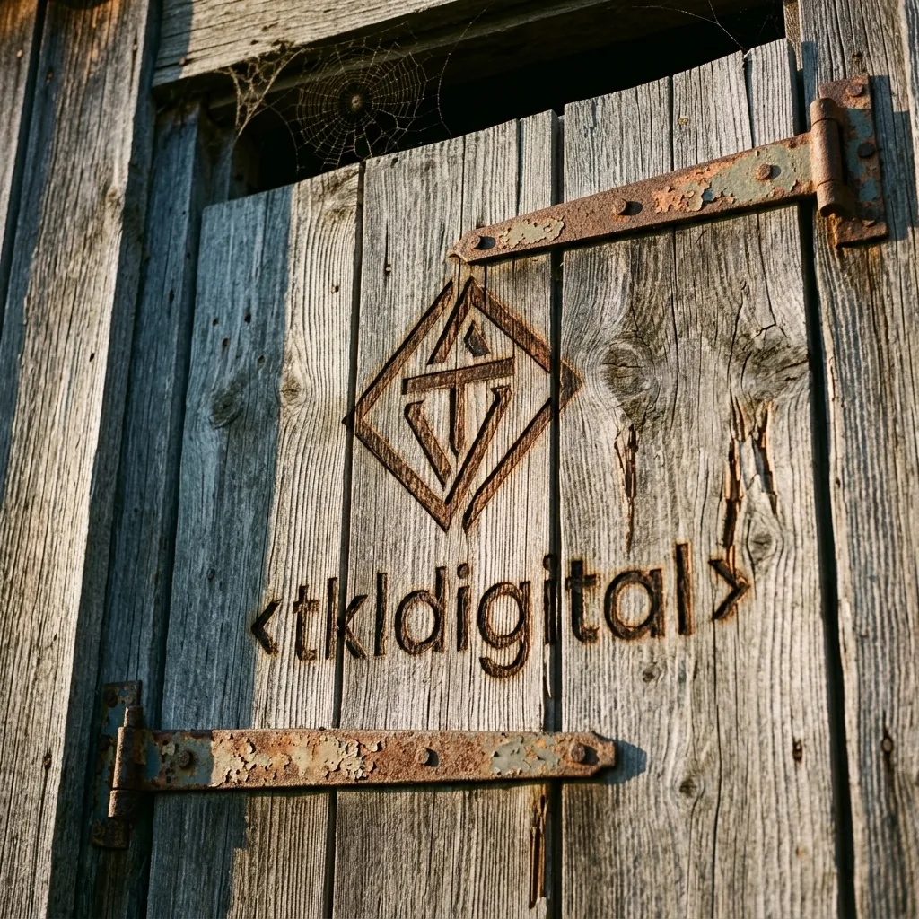 Logo wypalane pirografią na drewnie stodoły